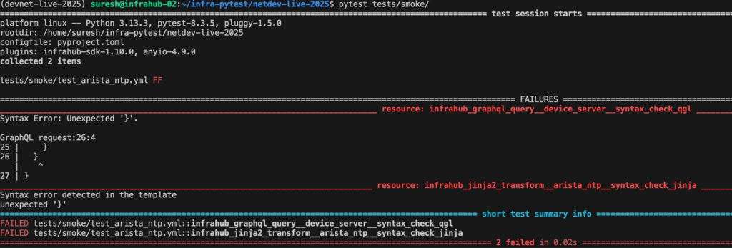 Getting Started with the Pytest Plugin for Infrahub 5 pytest smoke test fail